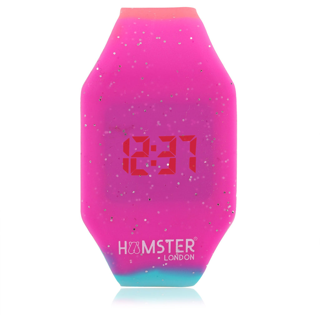 Hamster London Silicon Glitter Digital LED Band Wrist Watch for Girls- Pink Glitter