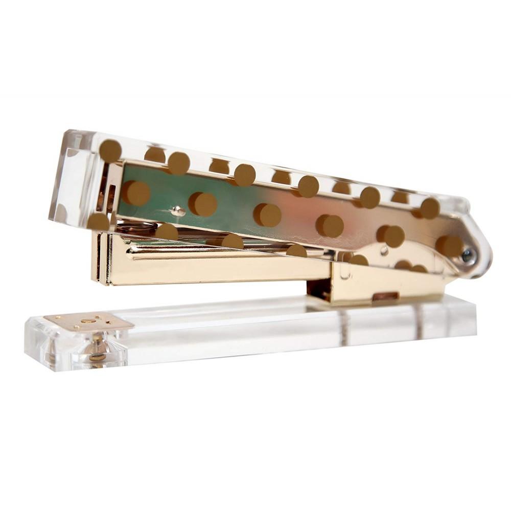 Acrylic & Gold Stapler by Hamster London - A Classic Modern Design to Brighten Up Your Desk – Elegant Office Desk Accessory (Polka Dot)