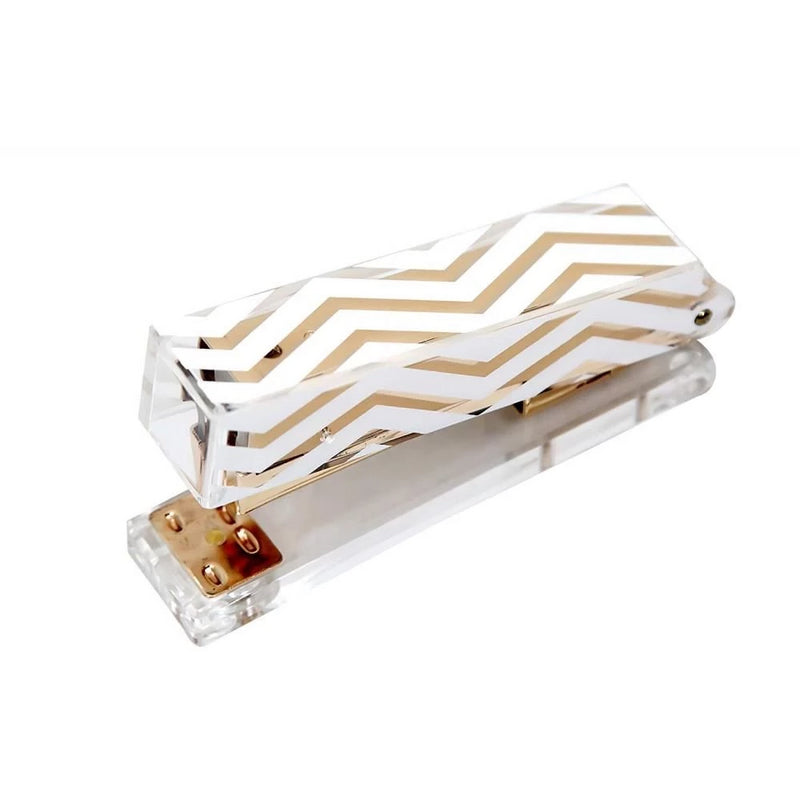 Acrylic & Gold Stapler by Hamster London - A Classic Modern Design to Brighten Up Your Desk – Elegant Office Desk Accessory (White)