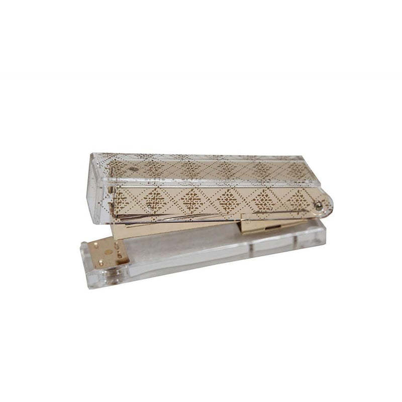 Acrylic & Gold Stapler by Hamster London - A Classic Modern Design to Brighten Up Your Desk – Elegant Office Desk Accessory (Golden Flower)