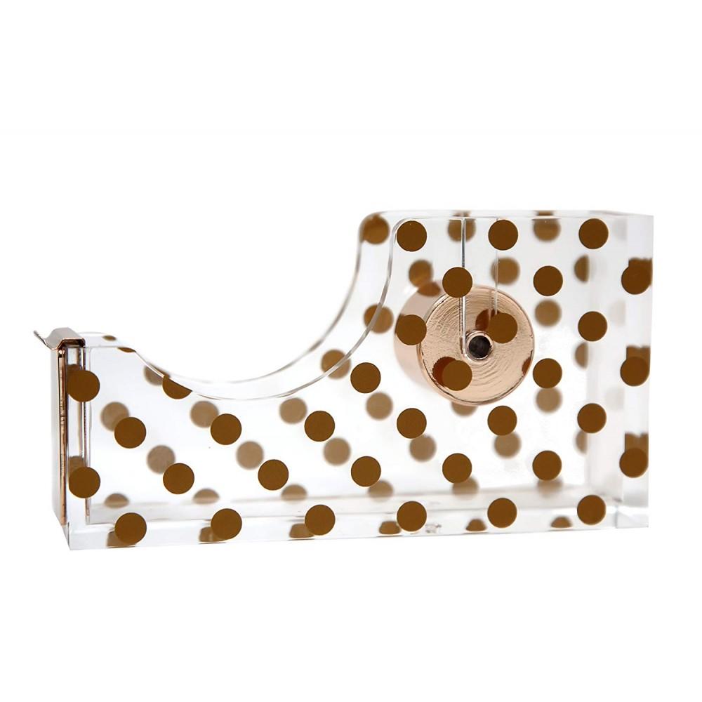 Hamster London Acrylic & Gold Tape Dispenser by Hamster London - A Classic Design to Brighten Up Your Desk and Office (Polka Dot)