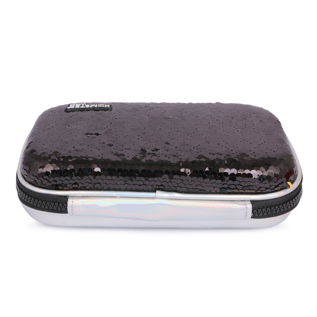 Hamster London Women's Eva Reversible Multipurpose Pouch for Cosmetic, Make up Accessories Bag and Girls Stationery Pouch (Black Glitter Gold Glitter)