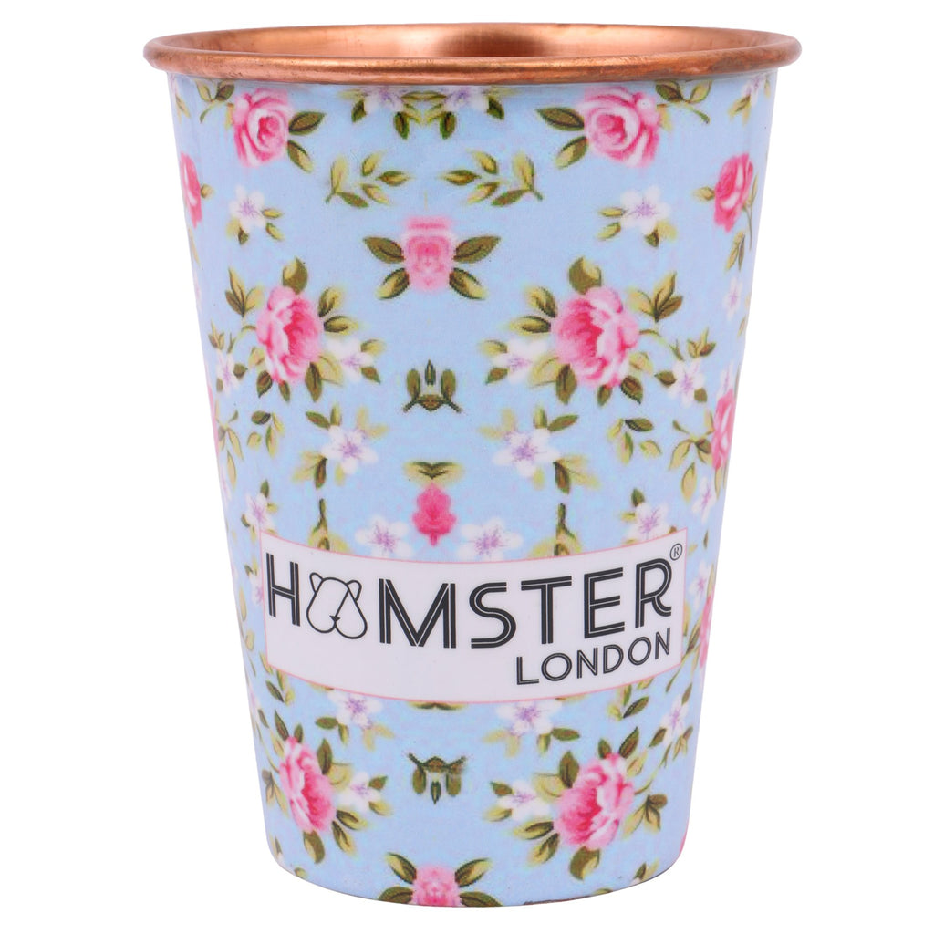 Hamster London Pure Copper Glass Tumbler, Drinkware, 400 ML (Light Blue)