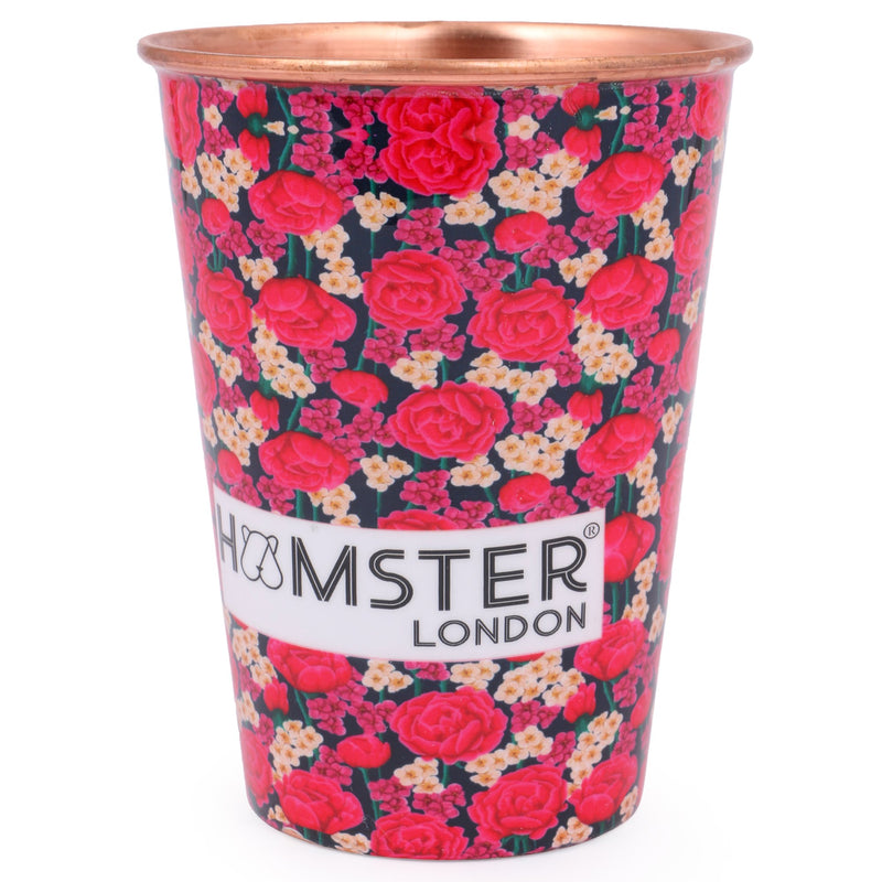 Hamster London Pure Copper Glass Tumbler, Drinkware, 400 ML (Rose)