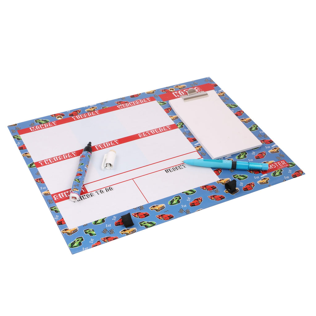 Hamster London Magnetic Erasable White Board Planner with Memo Pad, Lead Mechanical Pencil with Erasable Marker (Car Blue)