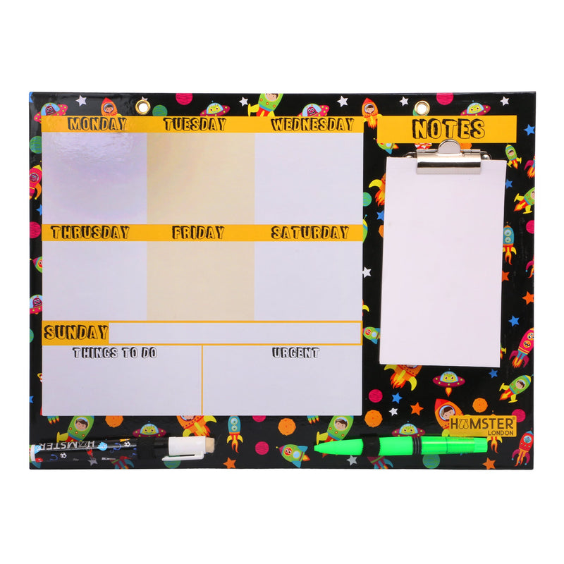 Hamster London Magnetic Erasable White Board Planner with Memo Pad, Lead Mechanical Pencil with Erasable Marker (Robot Black)