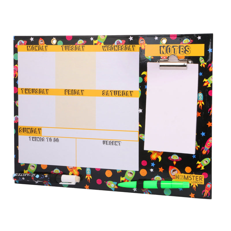 Hamster London Magnetic Erasable White Board Planner with Memo Pad, Lead Mechanical Pencil with Erasable Marker (Robot Black)