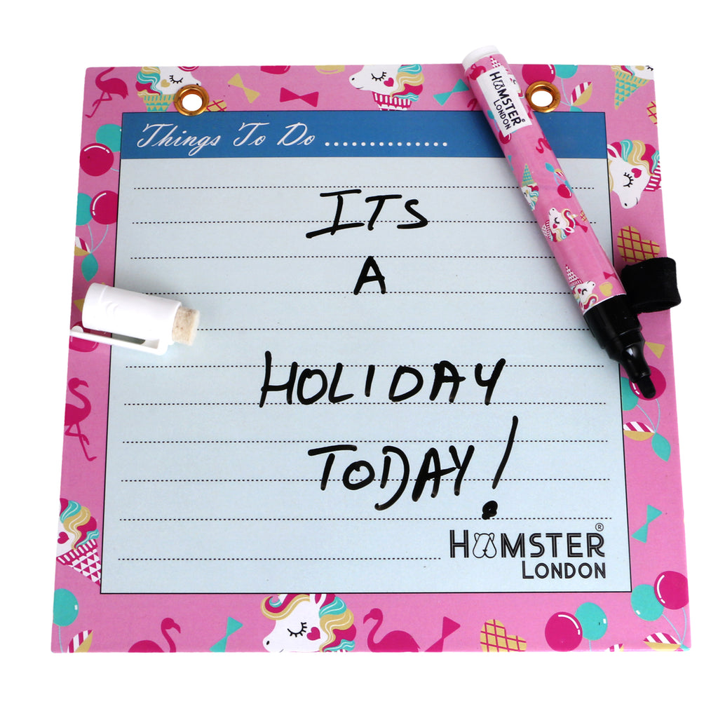 Hamster London Magnetic White Board - Dry, Erase. Can Be Stuck On Refrigerator Or Any Metal Surface,Good Gift for Any Occasion (cupcake unicorn flamingo)