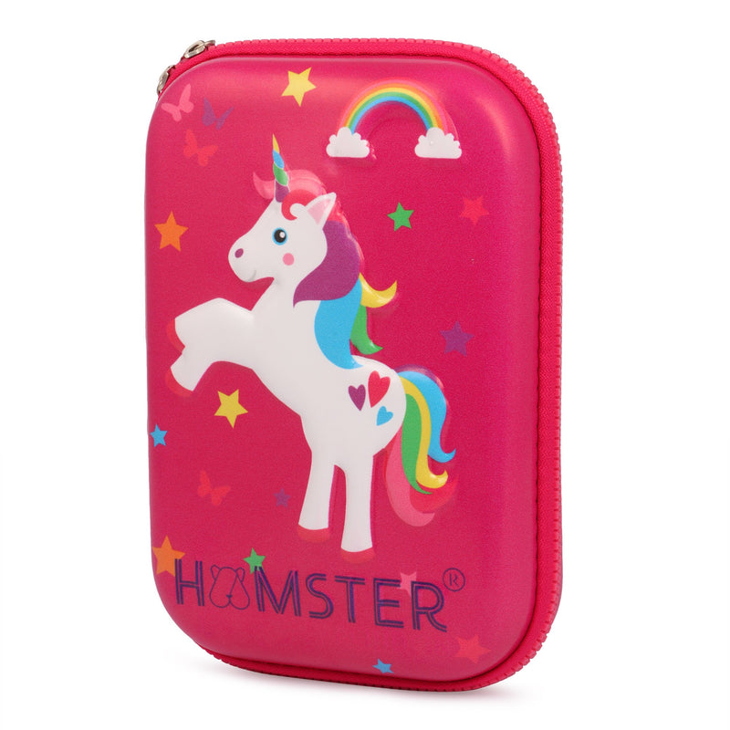 Hamster Hardtop Pencil Case Organiser School Pen Holder Pouch Multipurpose Unicorn Pink