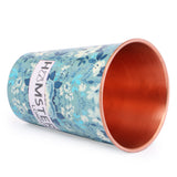 Hamster London Pure Copper Glass Tumbler, Drinkware, 400 ML (Blue Floral)