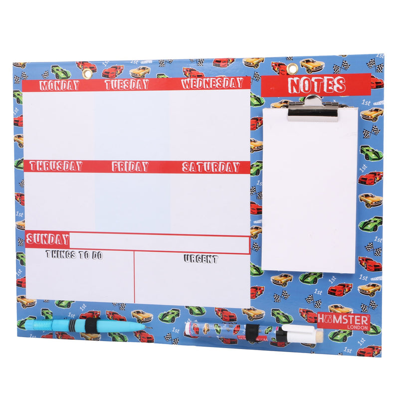 Hamster London Magnetic Erasable White Board Planner with Memo Pad, Lead Mechanical Pencil with Erasable Marker (Car Blue)